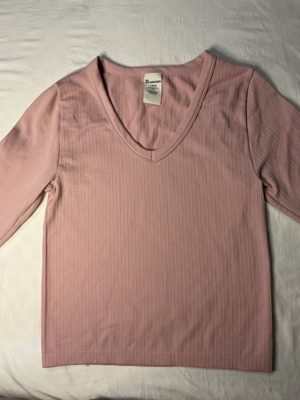 No Boundaries Ribbed V-Neck Long Sleeve Top in Dusty Pink